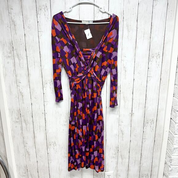 Boden Dresses & Skirts - Boden Dress Women Size 10R Midi Long Sleeve Twisted Wide Open Neck Geometric